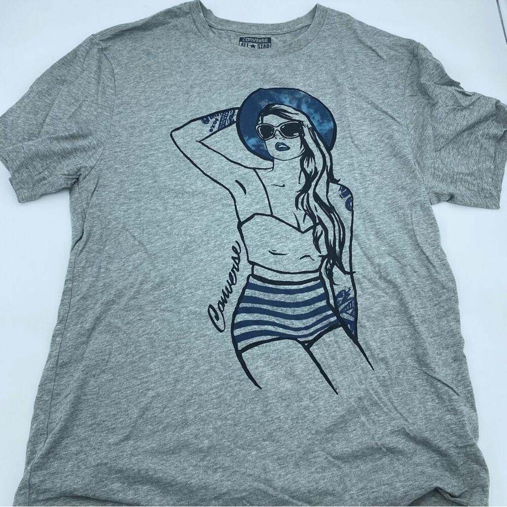 Converse Top Women's Small Pin Up Girl Graphic Gray Whimsical